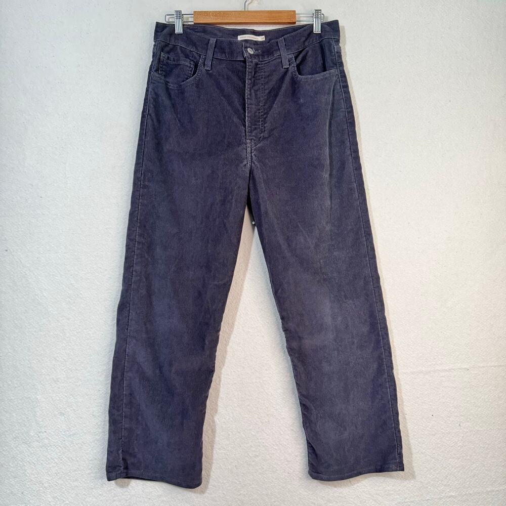 Levi's Ribcage Straight-Leg Ankle Charcoal Gray Corduroy Pants Size 32 High-Rise
